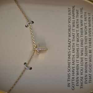 Tiny Tags Cross Chain Necklace 14kt Dipped New